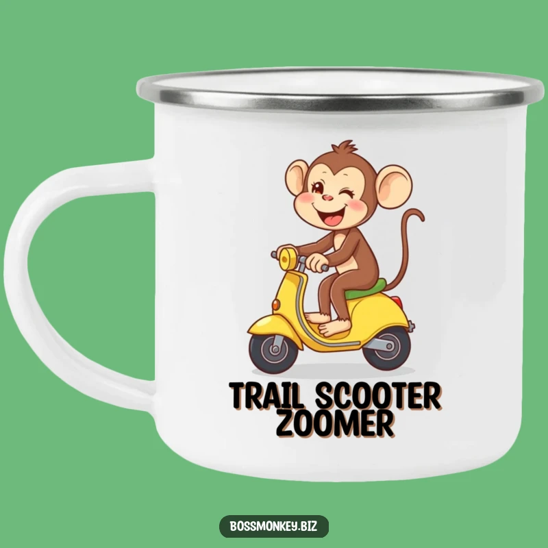 Funny Banana Camp Mug: Playful Monkey Scooter Drinkware, Great Gift