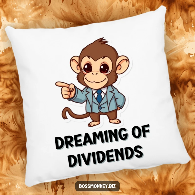 Funny Business Monkey Pillow: A determined monkey in a suit confidently points at a graph, adding a humorous and comforting touch to any space.