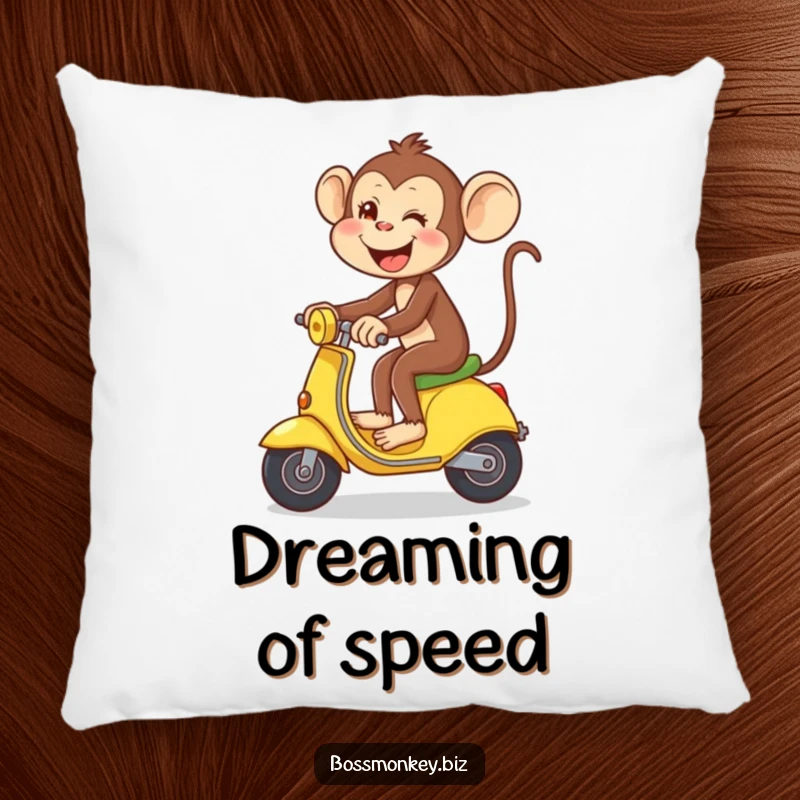 Funny Banana Monkey Pillow: Playful monkey gleefully riding a banana like a scooter, a humorous and cozy decor item.