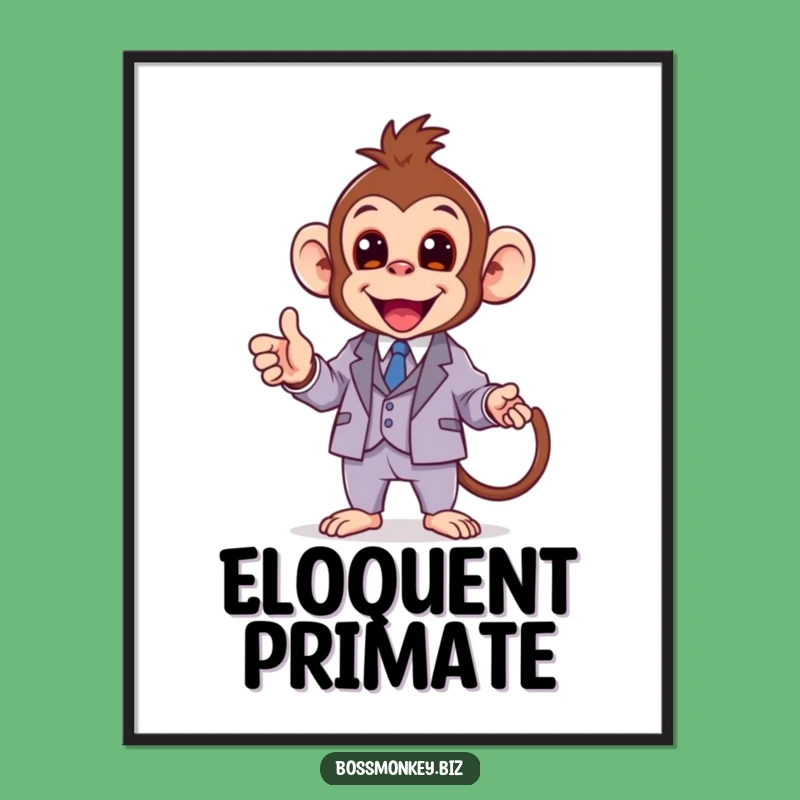 Funny Kawaii Monkey Suit Digital Art Print Gift - Instant Presentation Charm!