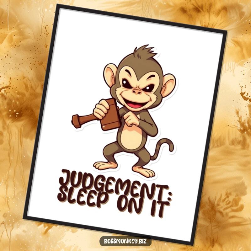 Funny Boss Monkey Gavel Digital Art: A bossy monkey slams a miniature gavel, delivering humorous authority and courtroom drama.