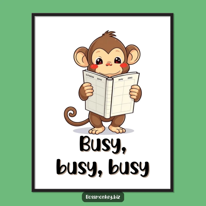 Funny Kawaii Monkey Schedule Digital Art Print Gift - Instant Overwhelm Relief!