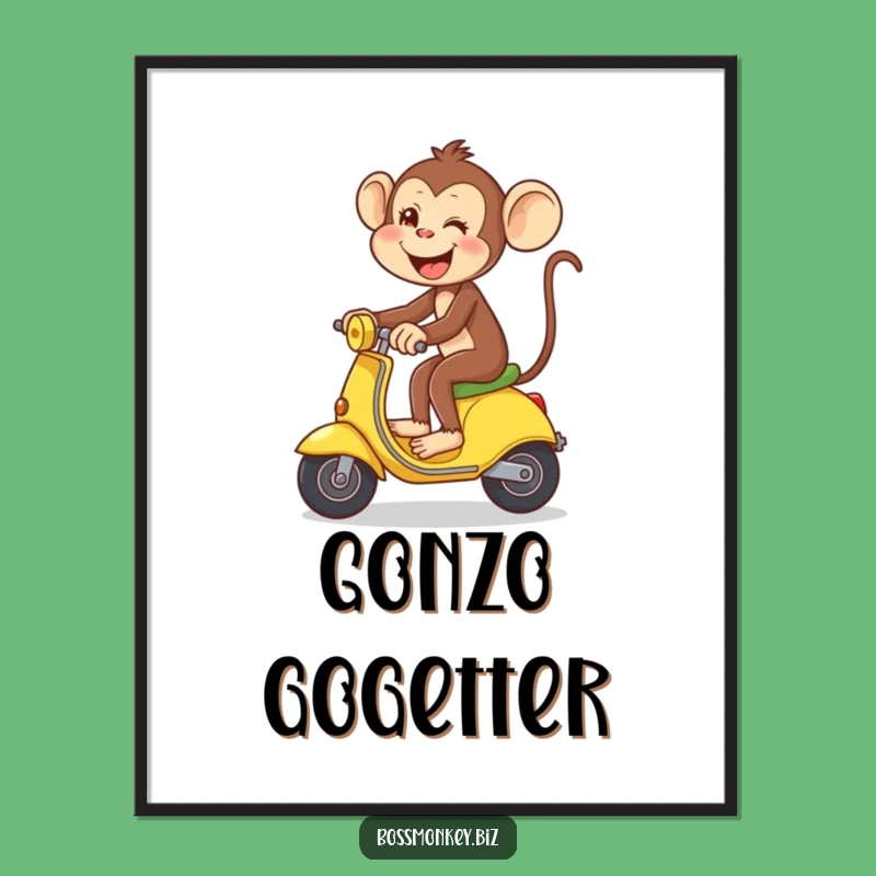 Funny Banana Ride Print: Playful Monkey Scooter Wall Art, Great Gift