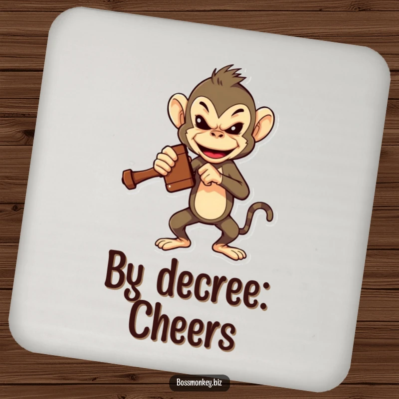 Funny Boss Monkey Gavel Coaster: A bossy monkey slams a miniature gavel, humorously protecting surfaces with authority.