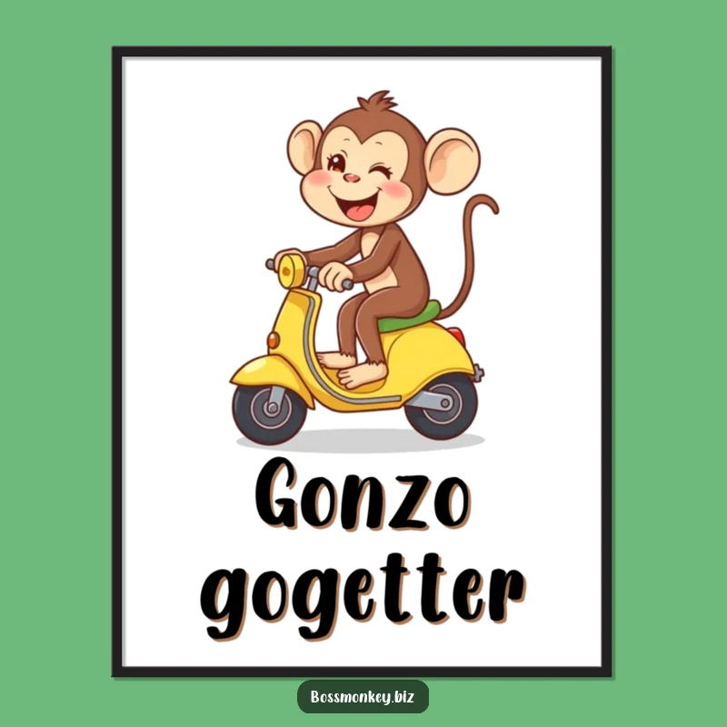 Funny Banana Ride Poster: Playful Monkey Scooter Art, Unique Gift