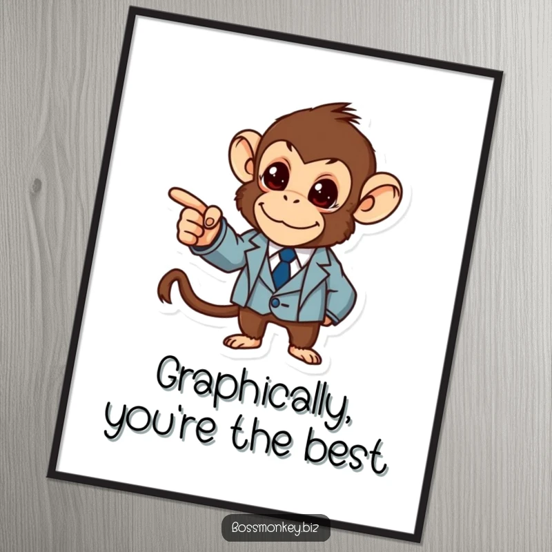 Funny Free Printable Wall Art: Determined monkey in a suit points authoritatively at a graph, adding a touch of business humor.