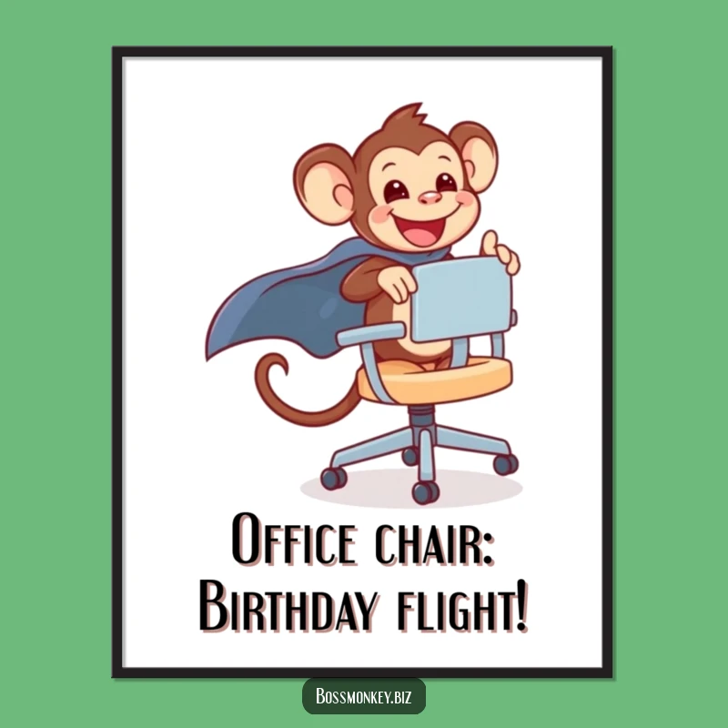 Free Printable Wall Art: Kawaii Monkey Chair Hero, Funny Downloadable Decor