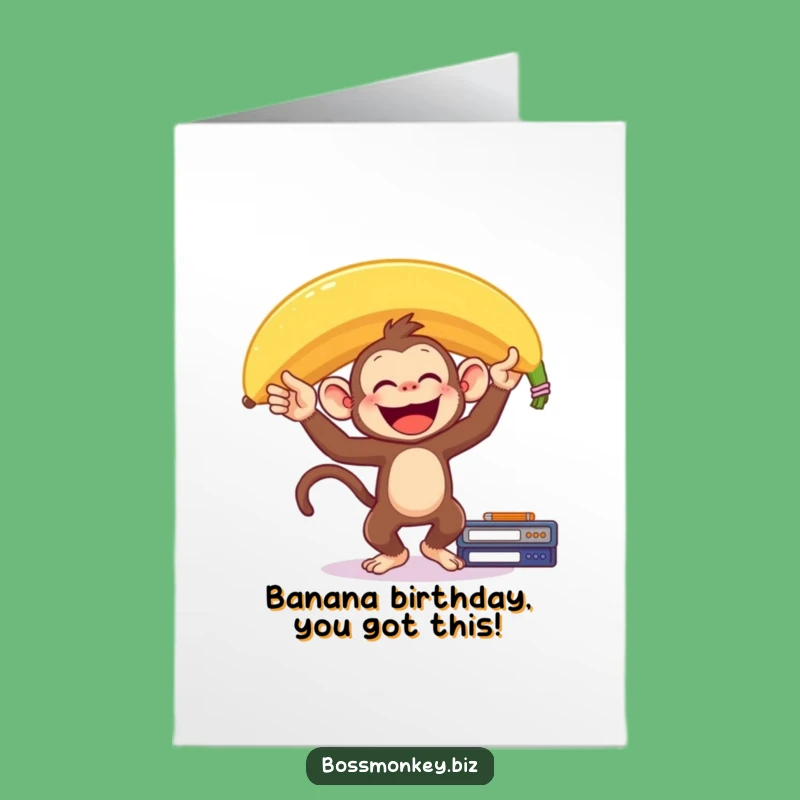 Free Printable Funny Birthday Card: Banana Head Monkey Balance - Hilarious Downloadable Gift