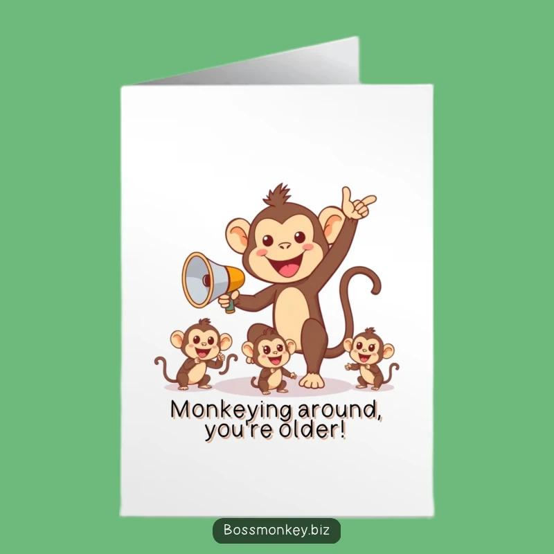 Free Printable Birthday Card: Funny Monkey Megaphone Management - Hilarious Downloadable Gift