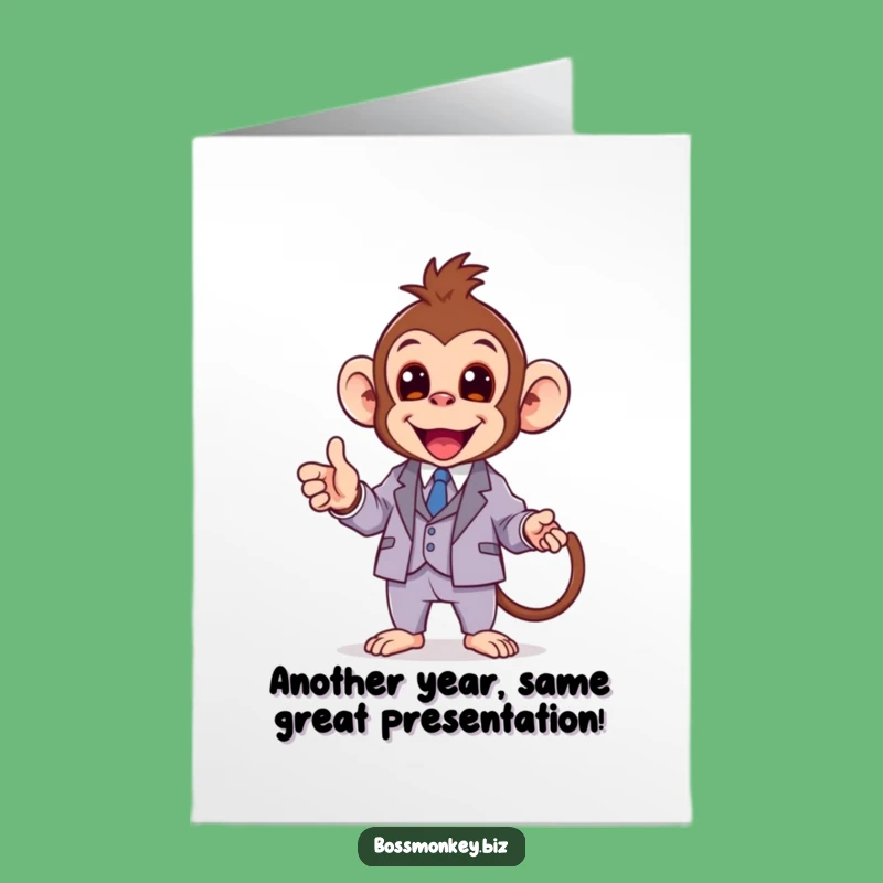 Free Printable Birthday Card: Kawaii Monkey Presenter, Funny Downloadable Gift