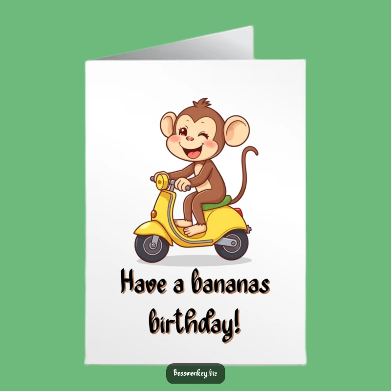 Free Printable Birthday Card: Monkey Banana Scooter Fun - Hilarious Downloadable Gift