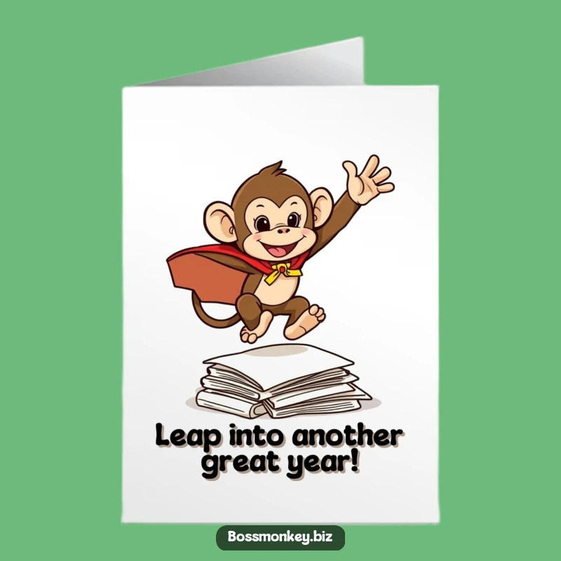 Free Printable Funny Birthday Card: Superhero Monkey Leaping - Hilarious Downloadable Gift