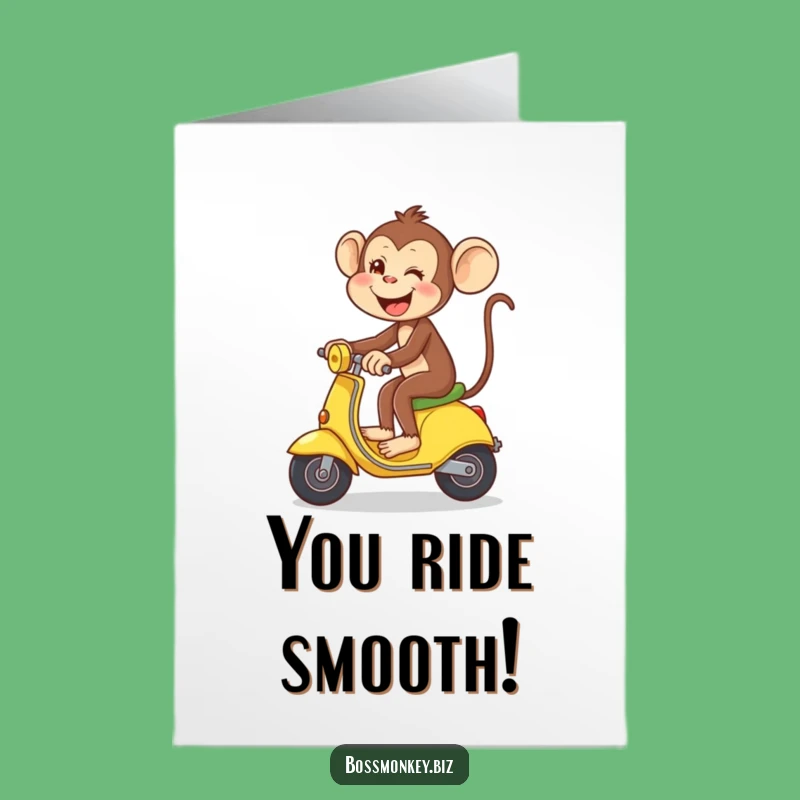 Free Printable Congrats Card: Monkey Banana Scooter Ride - Funny Downloadable Celebration Gift