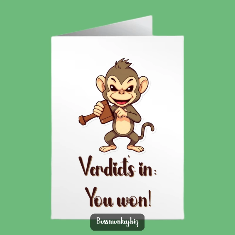 Free Printable Congrats Card: Monkey Gavel Slam - Funny Downloadable Gift for Victories