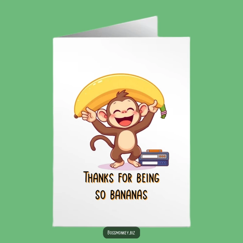 Free Printable Thank You Card: Monkey Banana Balance Act - Humorous Downloadable Gift of Gratitude