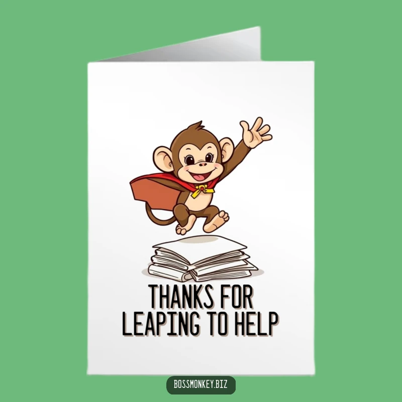 Free Printable Thank You Card: Caped Monkey Document Rescue - Humorous Downloadable Gift of Gratitude