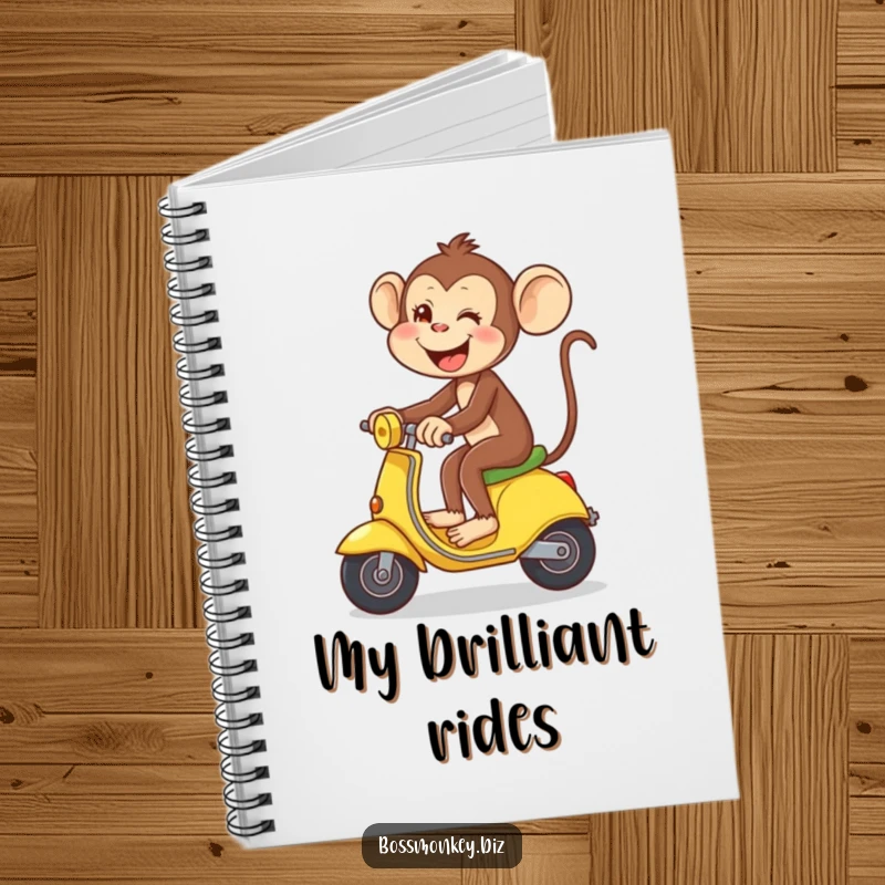 Funny Banana Adventures Notebook: Playful monkey gleefully riding a banana like a scooter, humorous journal for creative ideas.