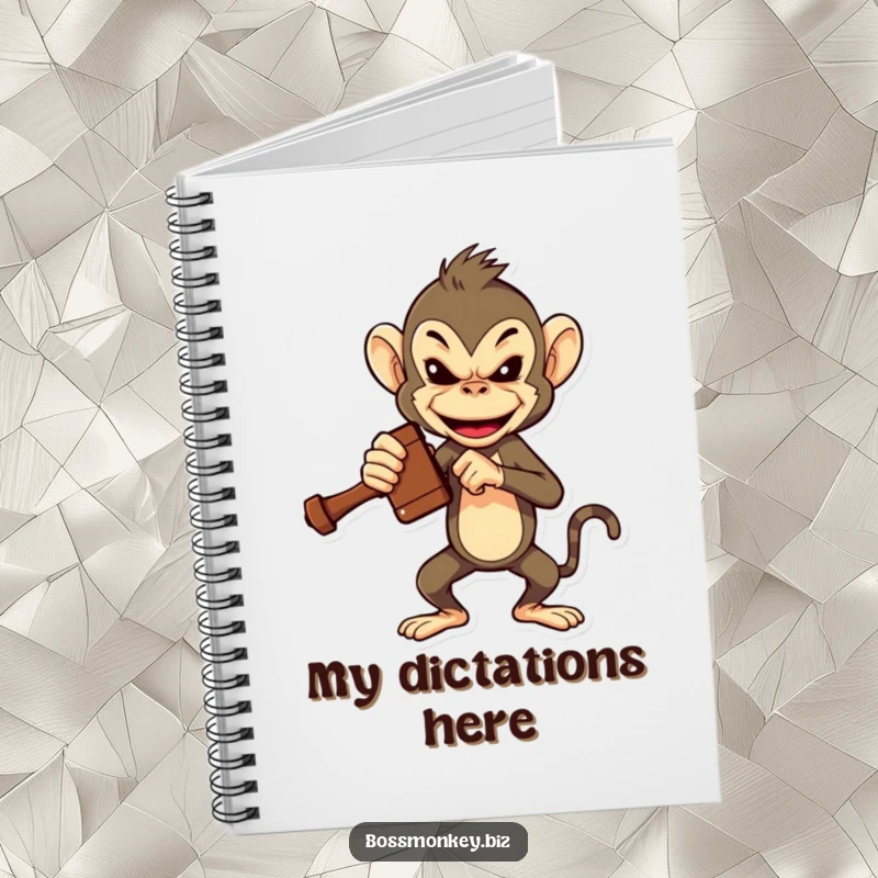 Funny Boss Monkey Gavel Notebook: A bossy monkey slams a miniature gavel, inspiring humor and organization in note-taking.
