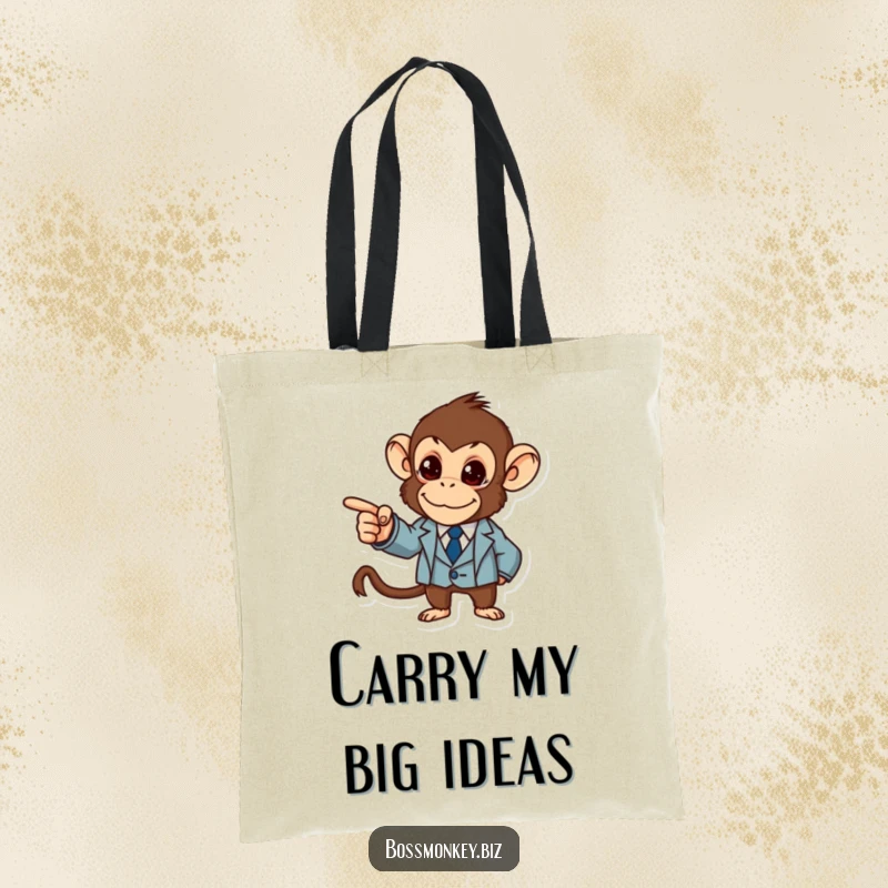 Funny Business Monkey Tote Bag: A determined monkey in a suit confidently points at a graph, showcasing ambition and humor for daily use.